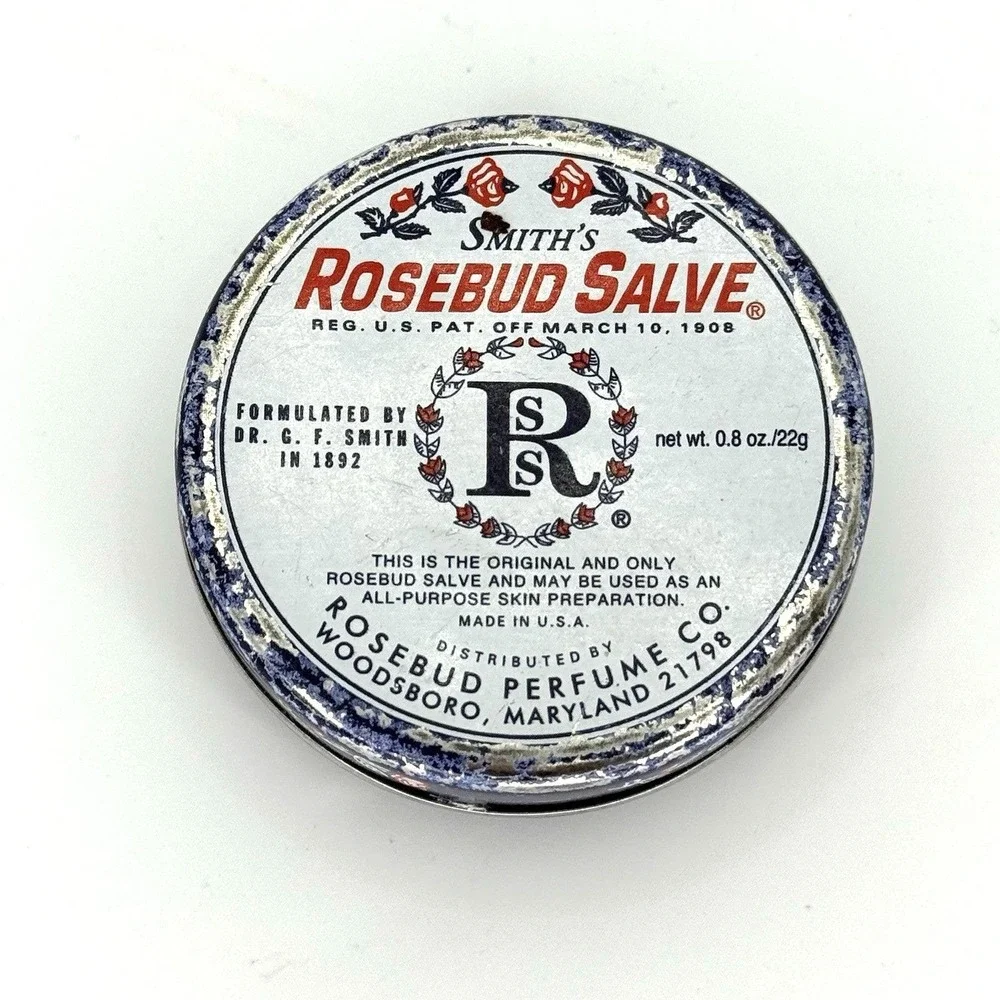 Vintage Y2K Smith's‎ Rosebud Salve Tin 0.8 oz Lip Balm Open Container USA